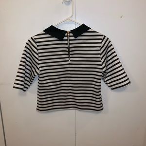 Cute black and white striped collared top